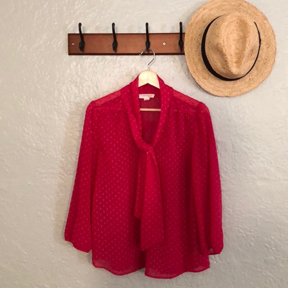 Forever 21 Tops - Fringe Dot Tie blouse